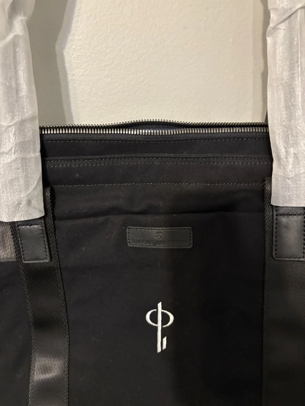 Brooks Brothers Black Canvas Tote with White Logo